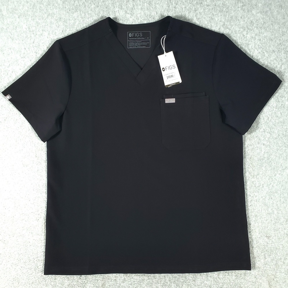 Figs Leon 3 Pocket Scrub Top Mens Medium Black Technical Collection Medical